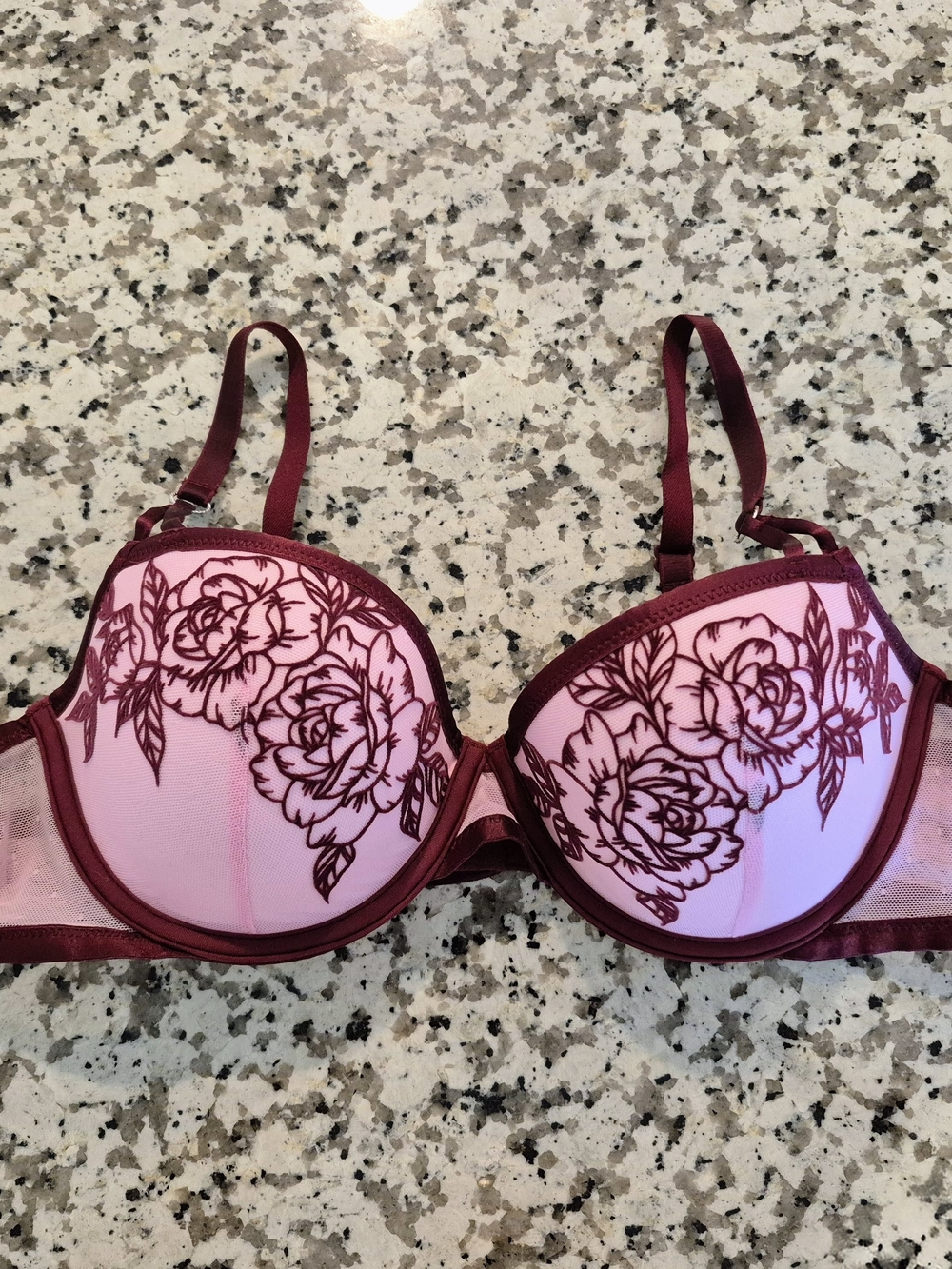 Rare VS PINK Retired Wild Rose Embroidery Balconette Push Up Bra 38B - Picture 1 of 9